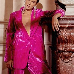 NASTY GAL - Crushed Velvet Blazer Hot Pink